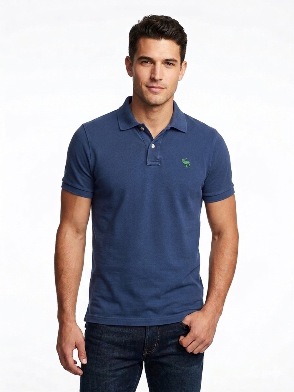 Abercrombie & Fitch Y2K Muscle Polo Shirt Navy with Green Embroidery Size Medium